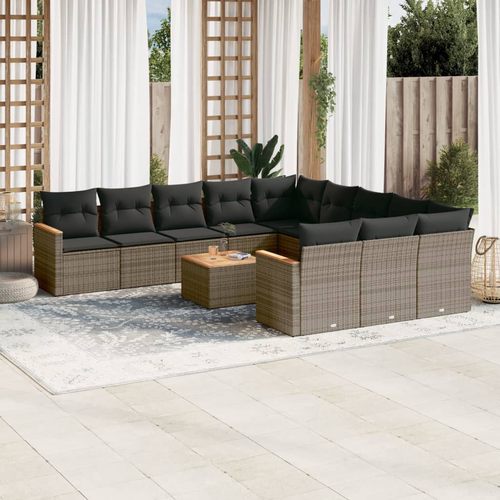 vidaXL 12-tlg. Garten-Sofagarnitur mit Kissen Grau Poly Rattan