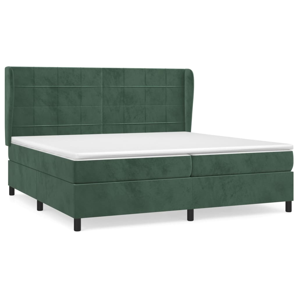 vidaXL Boxspringbett mit Matratze Dunkelgrün 200x200 cm Samt