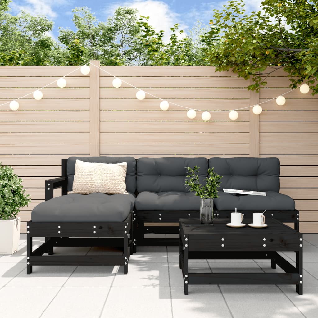 vidaXL 5-tlg. Garten-Lounge-Set Schwarz Massivholz Kiefer