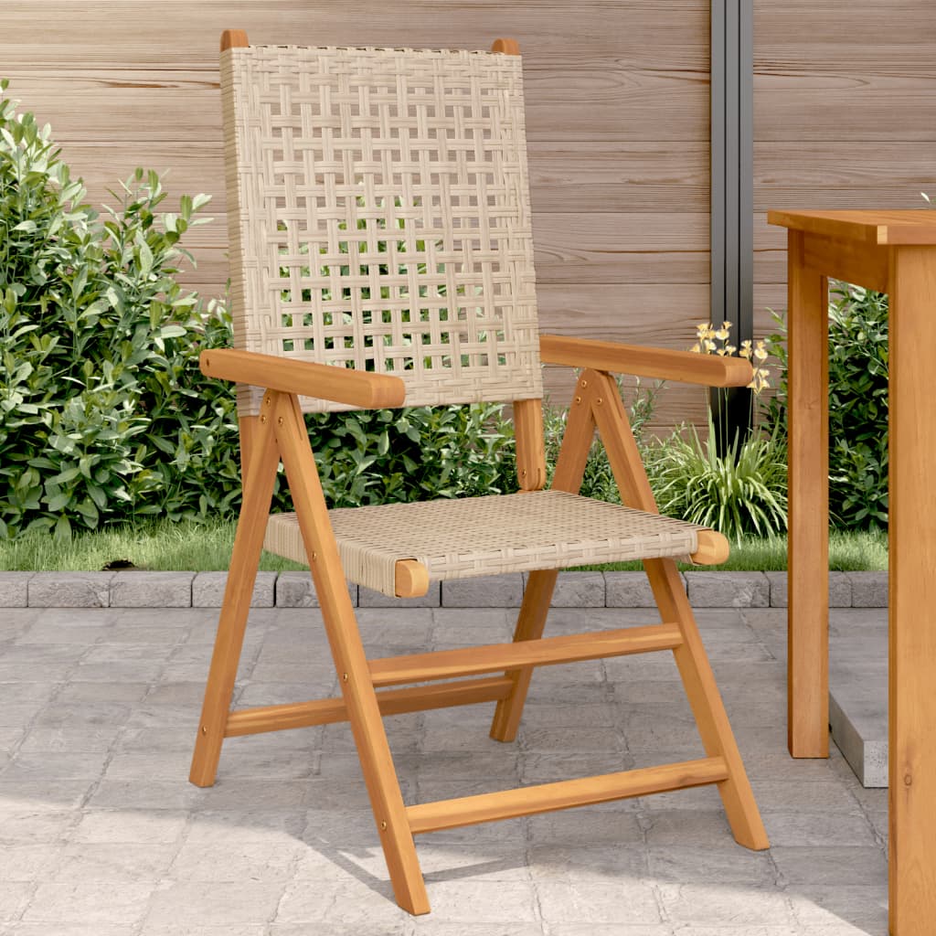 vidaXL Gartenstühle 2 Stk. Beige Massivholz Akazie und Poly Rattan