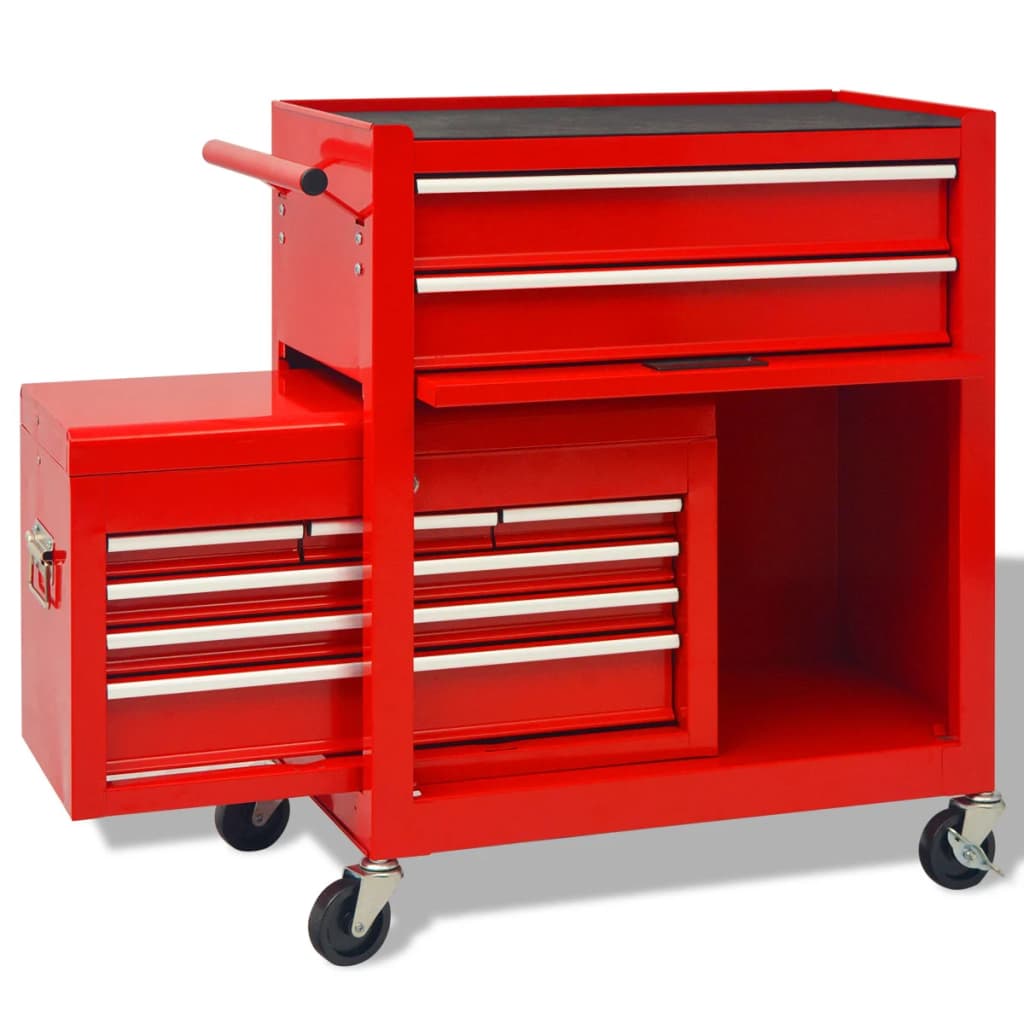 vidaXL Werkstattwagen mit Kasten 6 Schubladen Stahl Rot