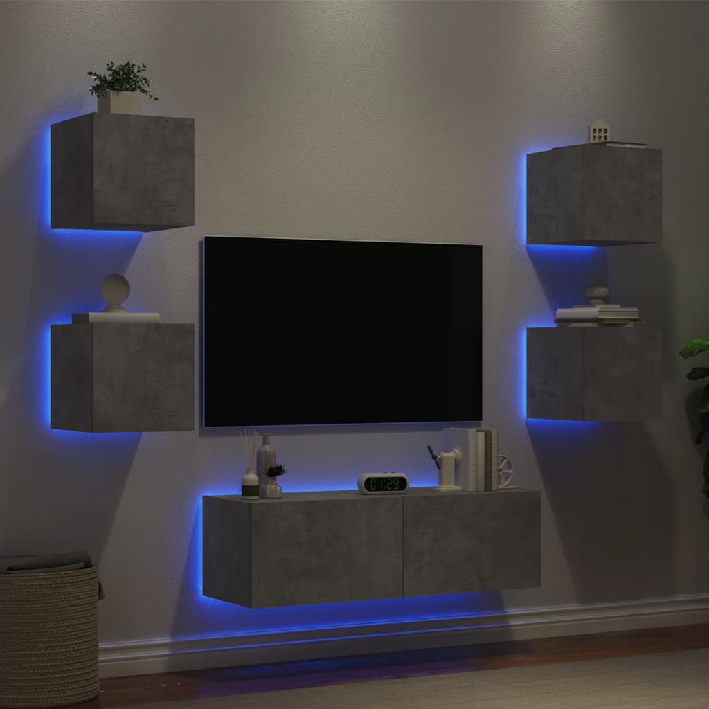 vidaXL 5-tlg. TV-Wohnwand mit LED-Leuchten Betongrau
