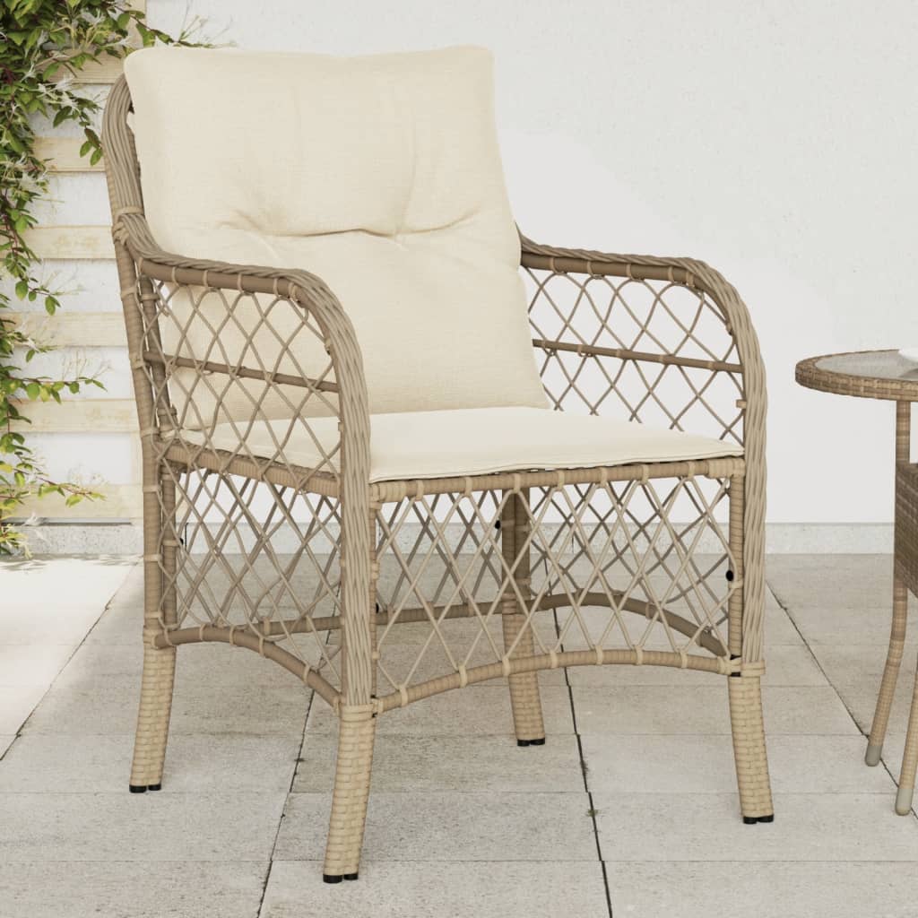 vidaXL Gartenstühle mit Kissen 2 Stk. Beige Poly Rattan