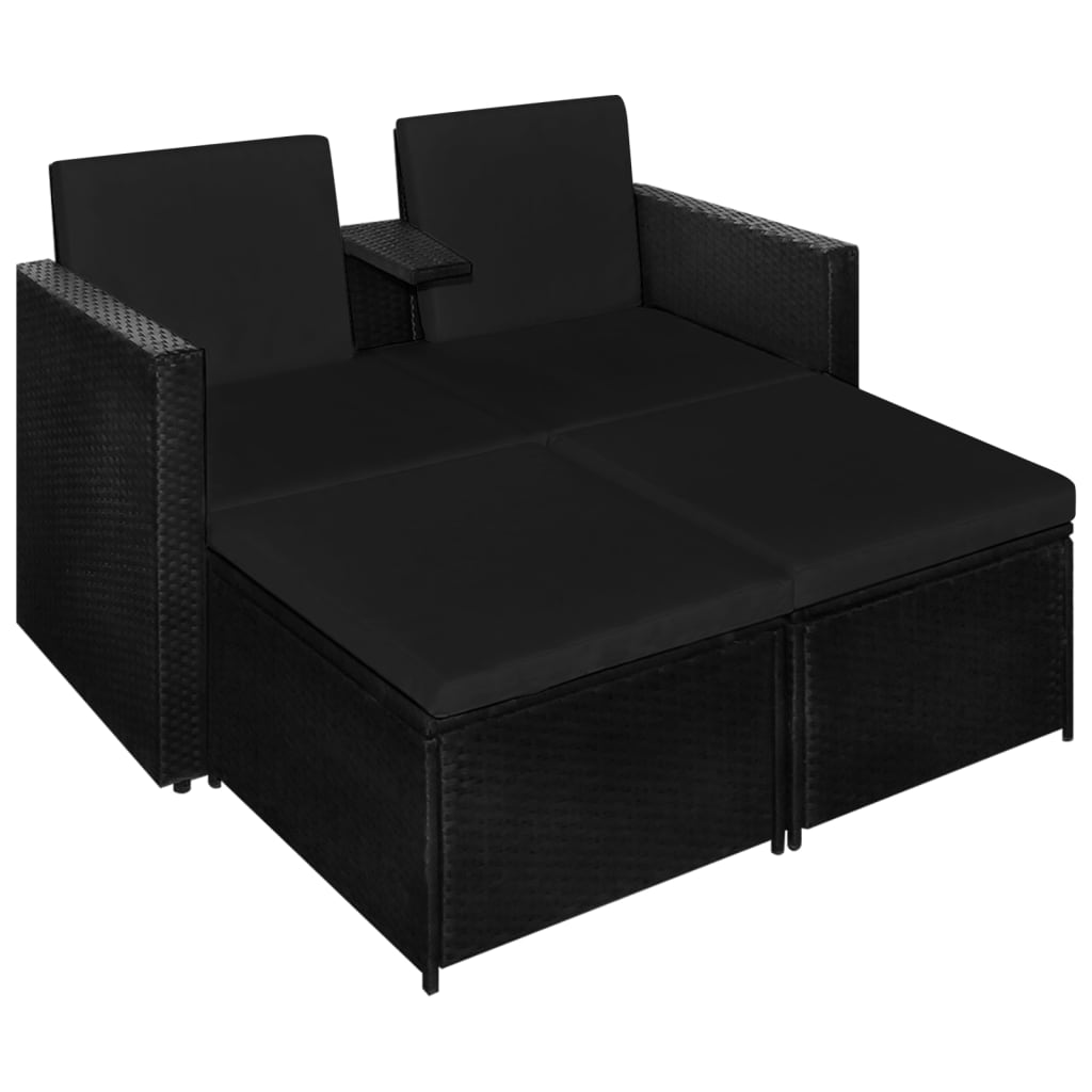 vidaXL 3-tlg. Garten-Lounge-Set mit Auflagen Poly Rattan Schwarz