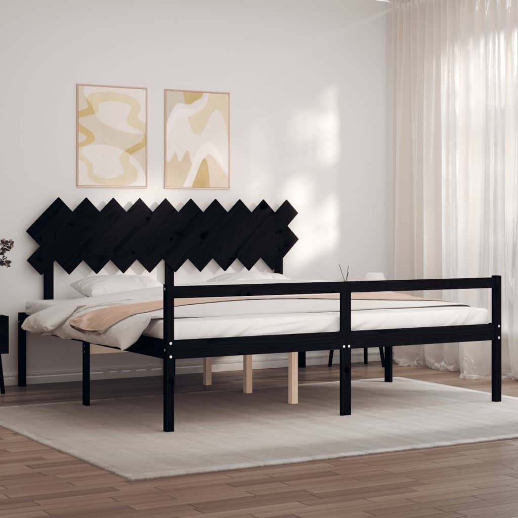 vidaXL Seniorenbett mit Kopfteil 200x200 cm Schwarz Massivholz