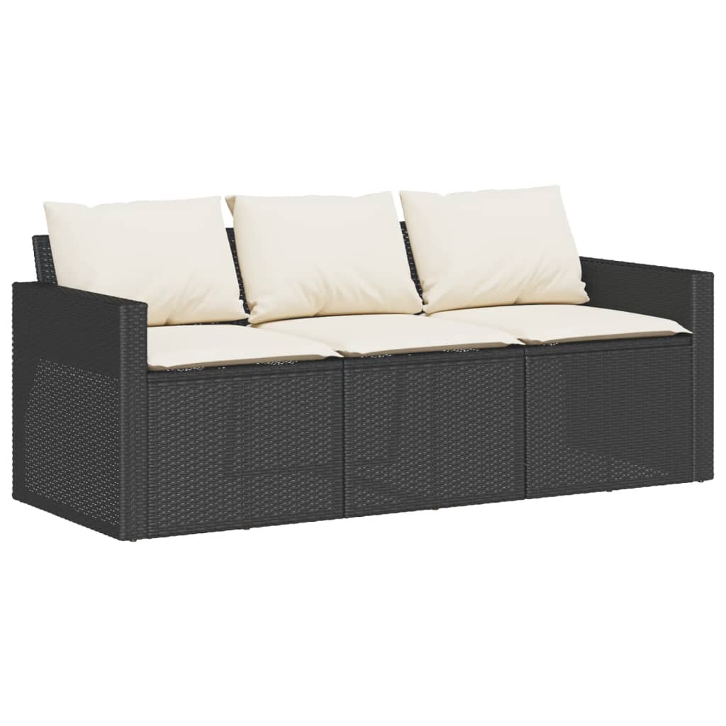 vidaXL Gartensofa mit Kissen 3-Sitzer Braun Poly Rattan