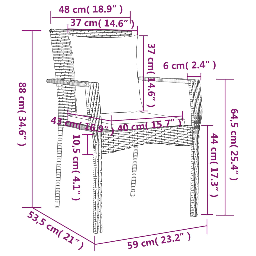 vidaXL 5-tlg. Garten-Essgruppe mit Kissen Grau Poly Rattan