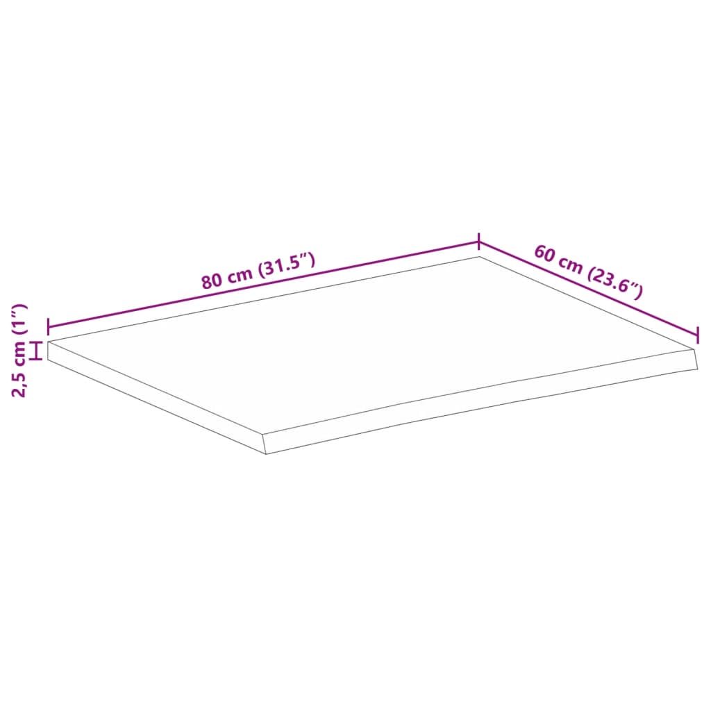 vidaXL Tischplatte mit Baumkante 80x60x2,5 cm Massivholz Mango