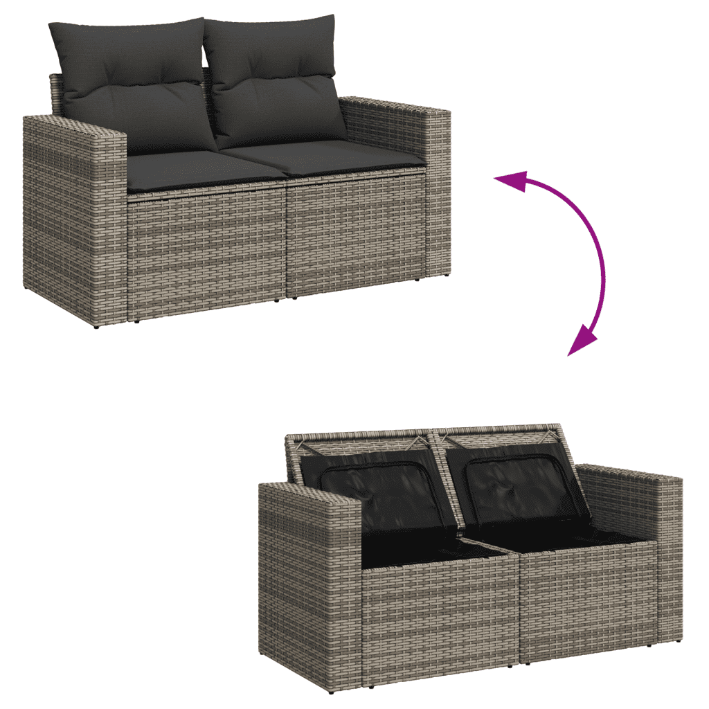 vidaXL 5-tlg. Garten-Sofagarnitur mit Kissen Grau Poly Rattan