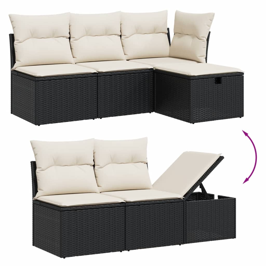 vidaXL 5-tlg. Garten-Sofagarnitur mit Kissen Schwarz Poly Rattan