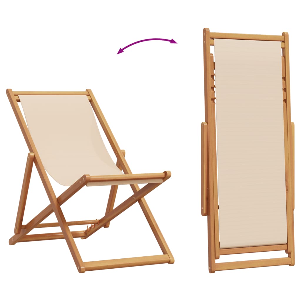 vidaXL Strandstuhl Klappbar Beige Massivholz Eukalyptus und Stoff