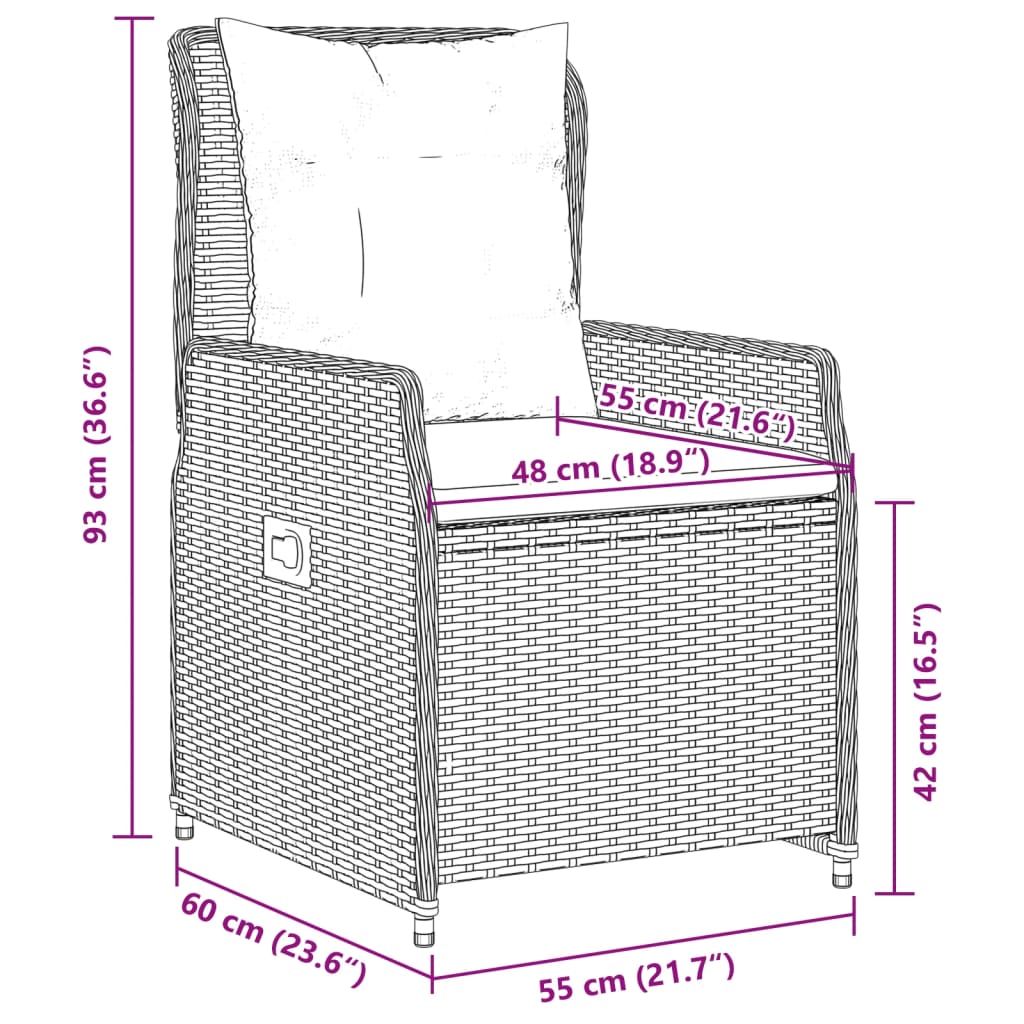 vidaXL 3-tlg. Bistro-Set mit Kissen Grau Poly Rattan