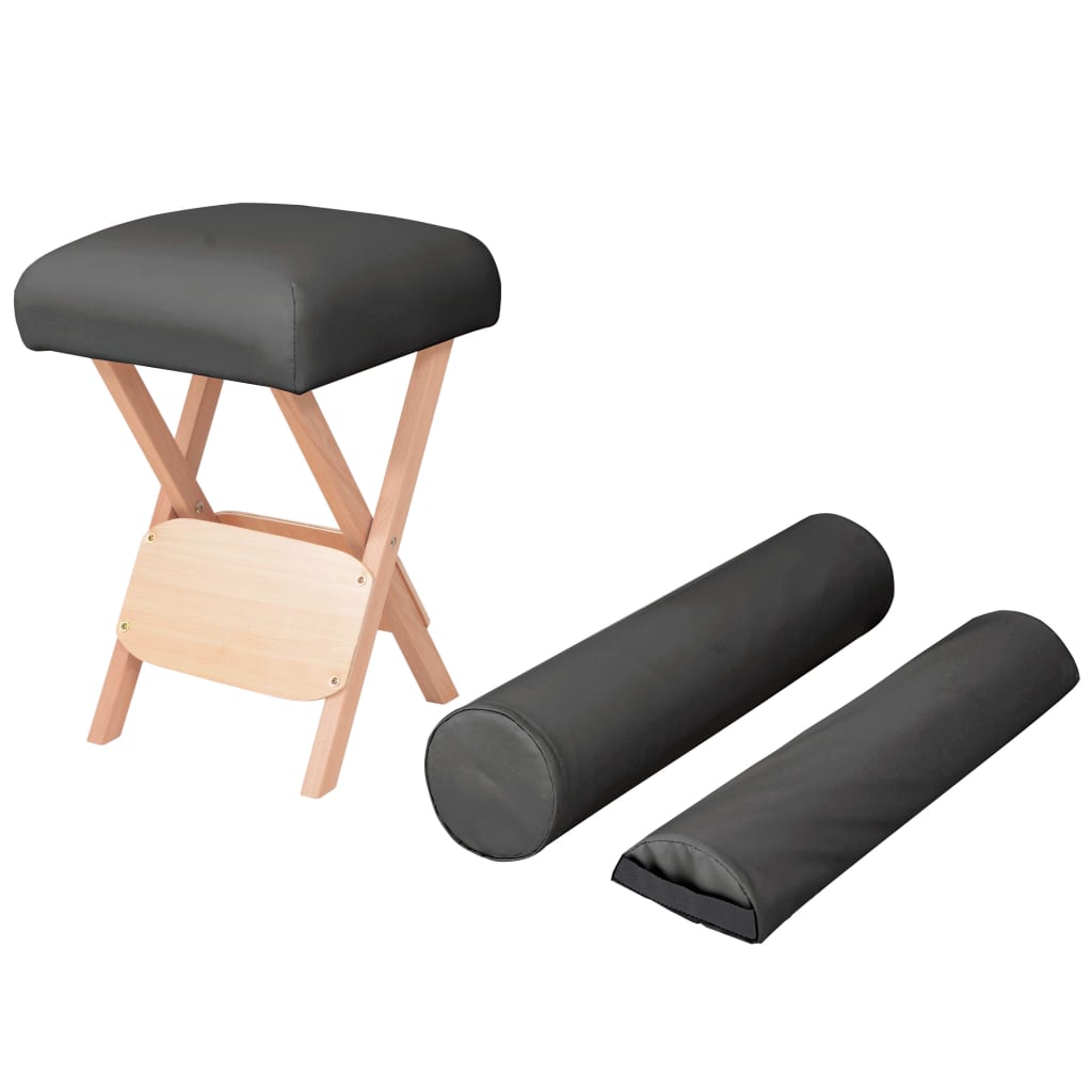 vidaXL Massage-Klapphocker 12 cm dicker Sitz & 2 Nackenrollen Schwarz