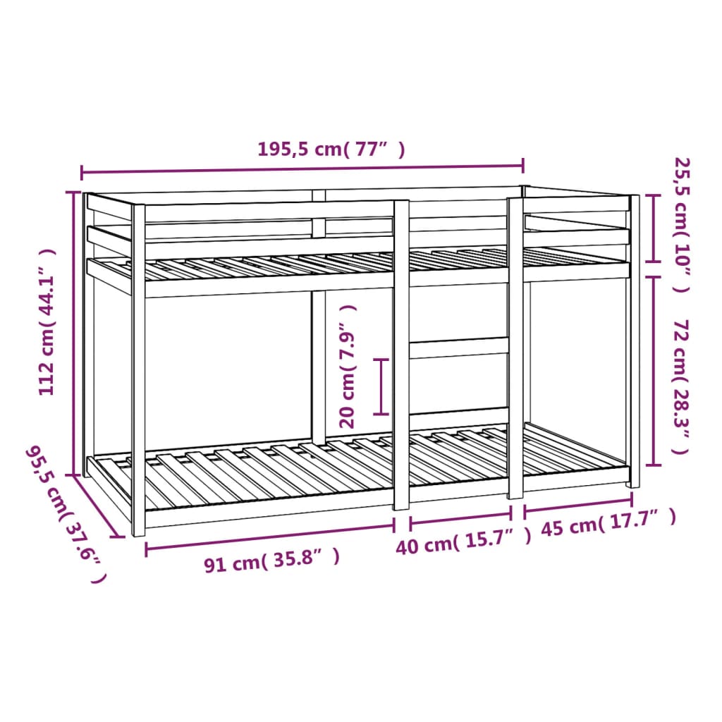 vidaXL Etagenbett 90x190 cm Massivholz Kiefer