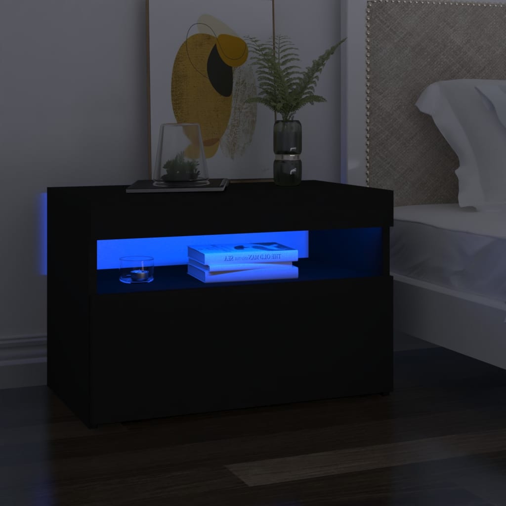 vidaXL Nachttisch mit LED-Leuchten Schwarz 60x35x40 cm Holzwerkstoff
