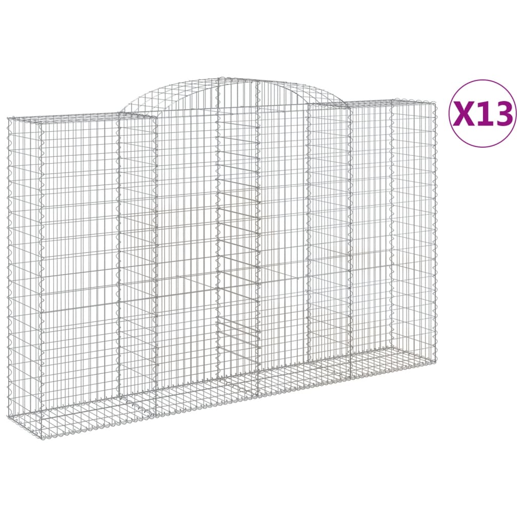 vidaXL Gabionen mit Hochbogen 13 Stk 300x50x180/200cm Verzinktes Eisen