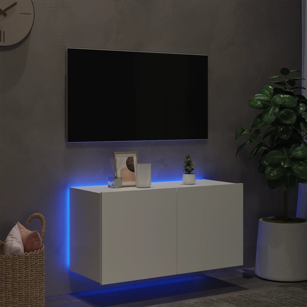 vidaXL TV-Wandschrank mit LED-Leuchten Weiß 80x35x41 cm