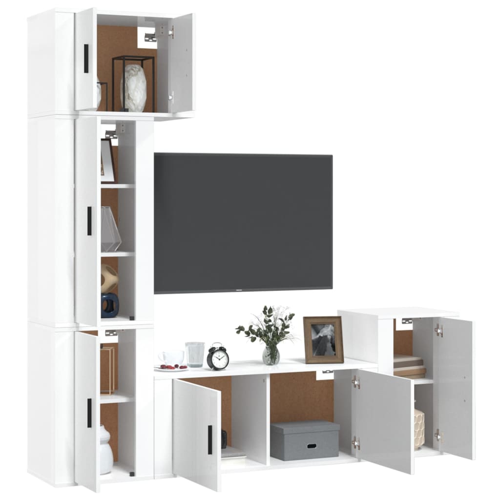 vidaXL 5-tlg. TV-Schrank-Set Hochglanz-Weiß Holzwerkstoff