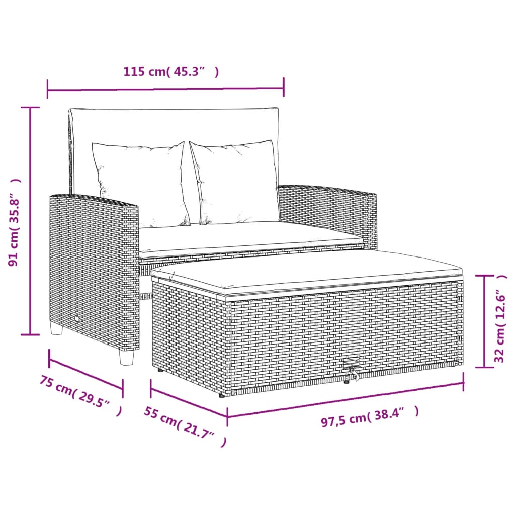 vidaXL Gartensofa mit Kissen 2-Sitzer Beige Poly Rattan & Akazienholz