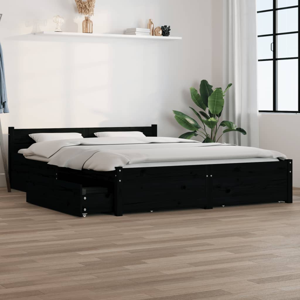 vidaXL Bett mit Schubladen Schwarz 150x200 cm