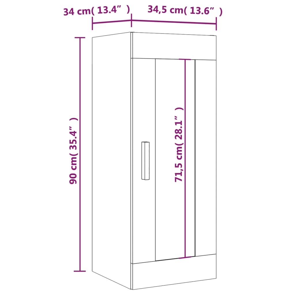 vidaXL Hängeschrank Hochglanz-Weiß 34,5x34x90 cm