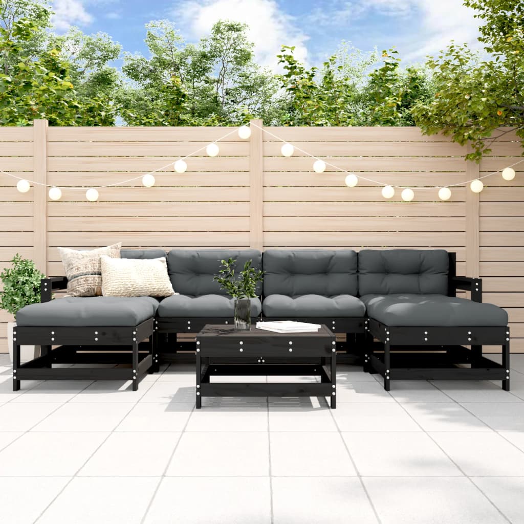 vidaXL 7-tlg. Garten-Lounge-Set Schwarz Massivholz Kiefer