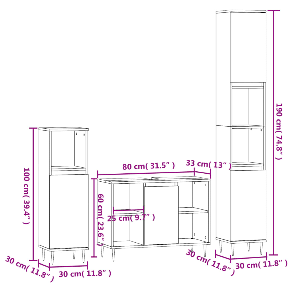 vidaXL 3-tlg. Badmöbel-Set Schwarz Holzwerkstoff