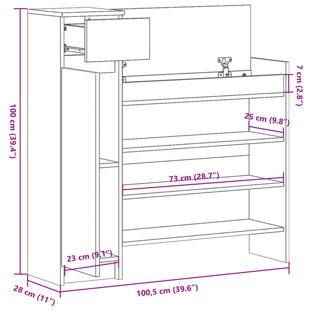 vidaXL Schuhschrank Weiß 100,5x28x100 cm Holzwerkstoff