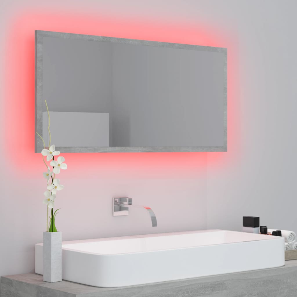 vidaXL LED-Badspiegel Betongrau 90x8,5x37 cm Acryl