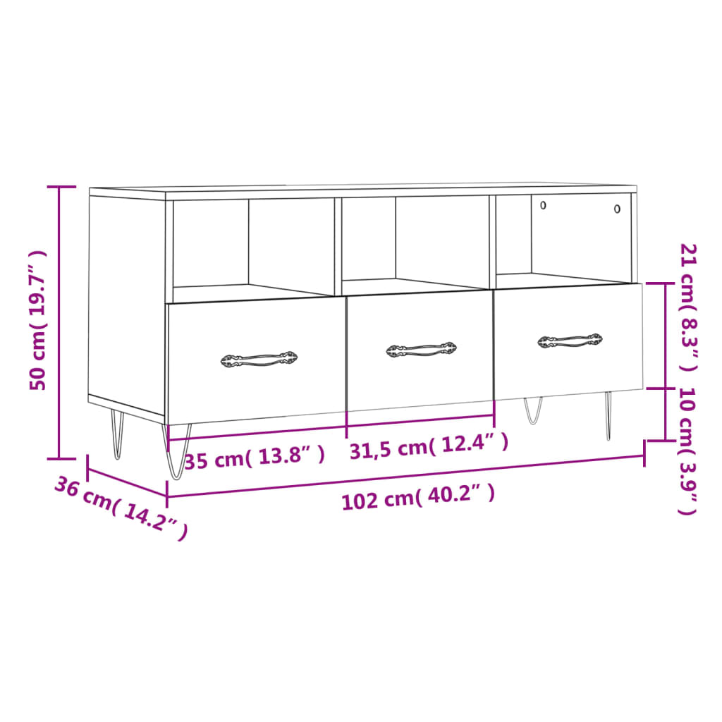 vidaXL TV-Schrank Braun Eichen-Optik 102x36x50 cm Holzwerkstoff