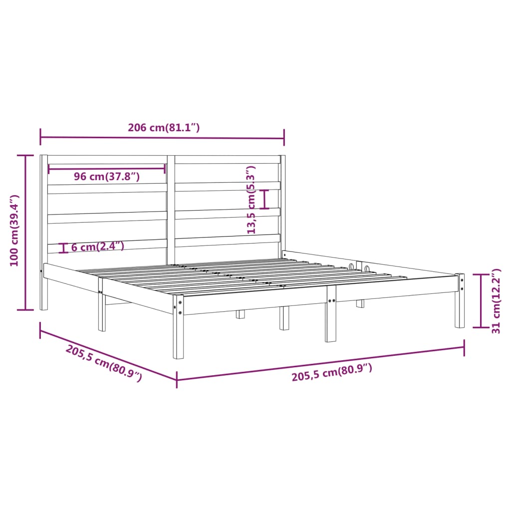 vidaXL Massivholzbett Schwarz Kiefer 200x200 cm