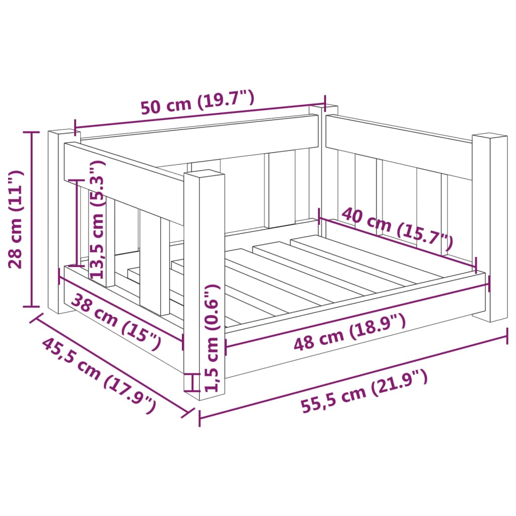 vidaXL Hundebett Weiß 55,5x45,5x28 cm Massivholz Kiefer