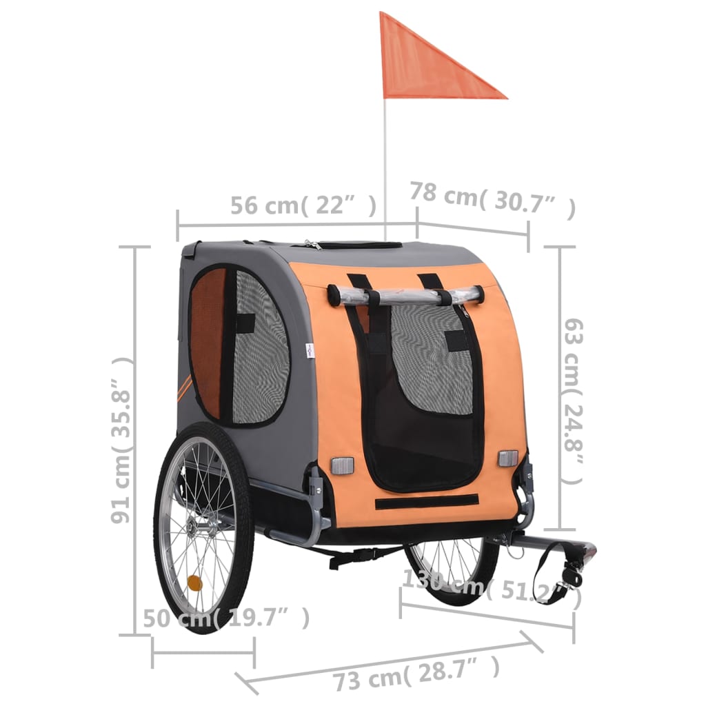vidaXL Fahrradanhänger für Hunde Orange und Grau