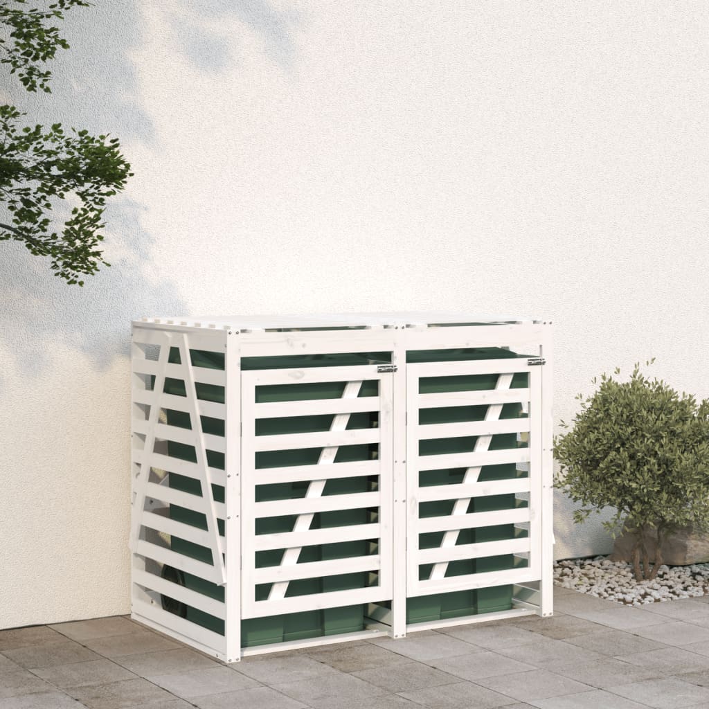vidaXL Mülltonnenbox für 2 Tonnen Weiß Massivholz Kiefer