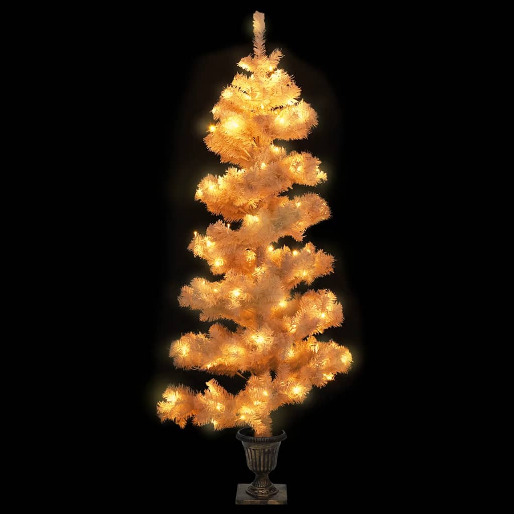 vidaXL Spiral-Weihnachtsbaum mit Beleuchtung und Topf Weiß 120 cm