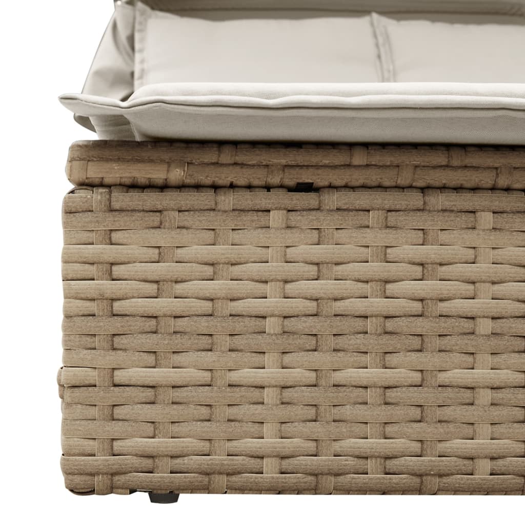 vidaXL Doppel-Sonnenliege mit Dach und Auflagen Beige Poly Rattan