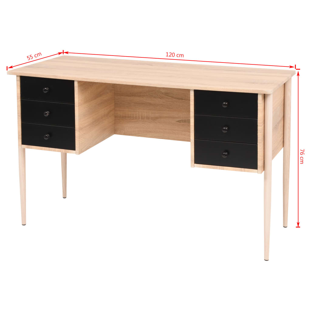 vidaXL Schreibtisch mit Schubladen 120×55×76 cm Eiche/Schwarz