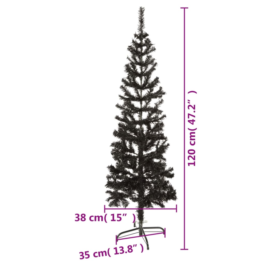 vidaXL Schlanker Weihnachtsbaum Schwarz 120 cm