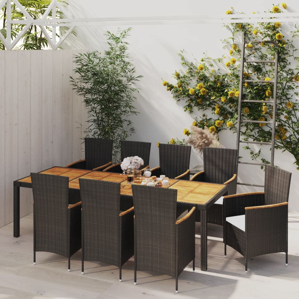 vidaXL 9-tlg. Garten-Essgruppe mit Kissen Poly Rattan Schwarz