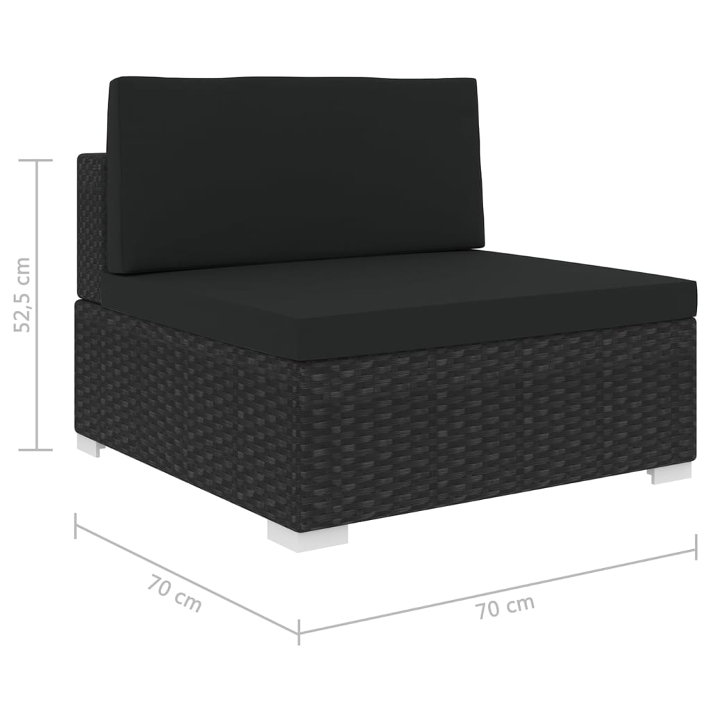 vidaXL Modular-Sofa-Mittelteil 1 Stk. + Auflagen Poly Rattan Schwarz