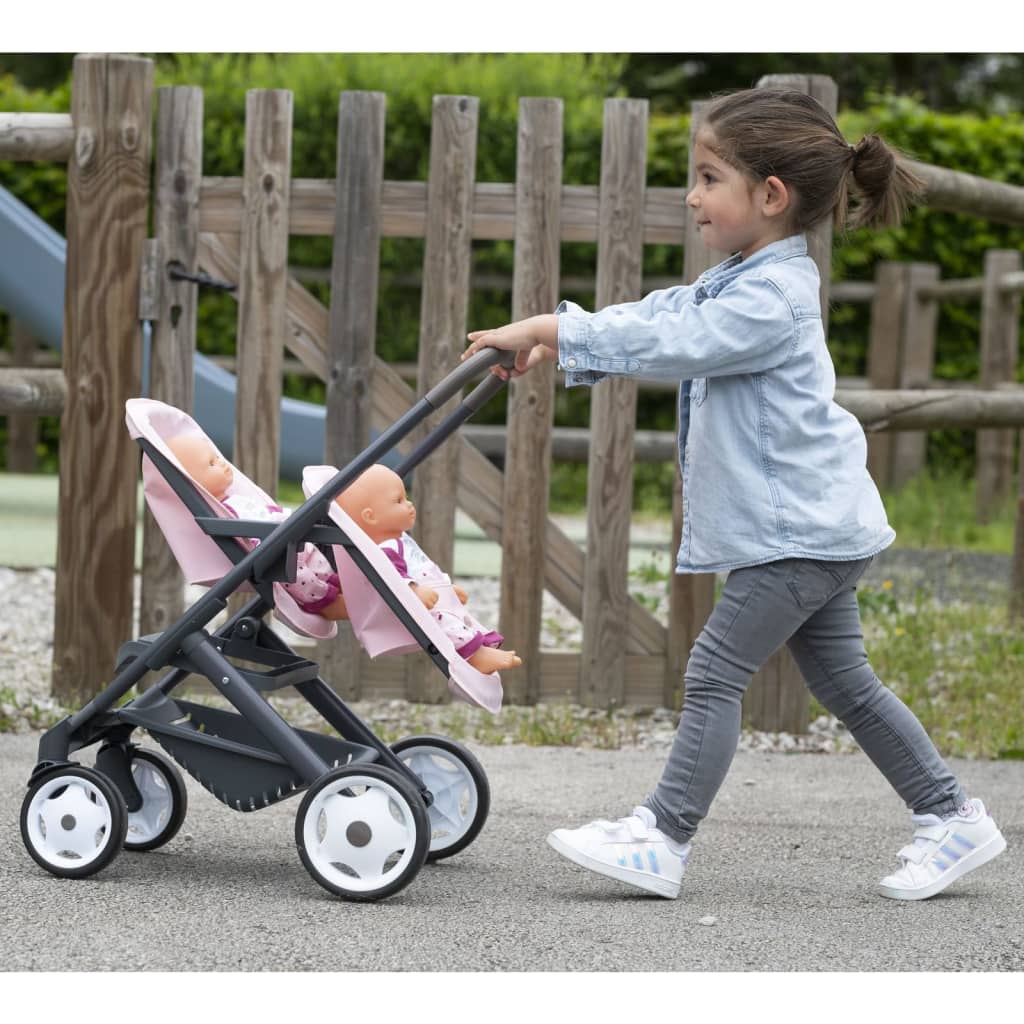 Smoby Sports Spielzeug-Kinderwagen für Zwillingspuppen Maxi-Cosi Hellrosa