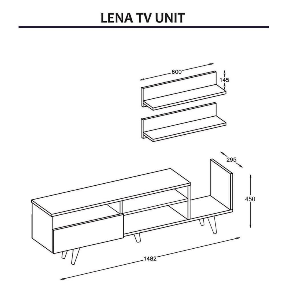 Homemania TV-Schrank-Set Lena 148,2x29,5x45 cm Weiß und Eichen-Optik