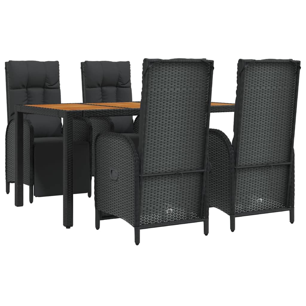 vidaXL 5-tlg. Garten-Essgruppe mit Kissen Schwarz Poly Rattan