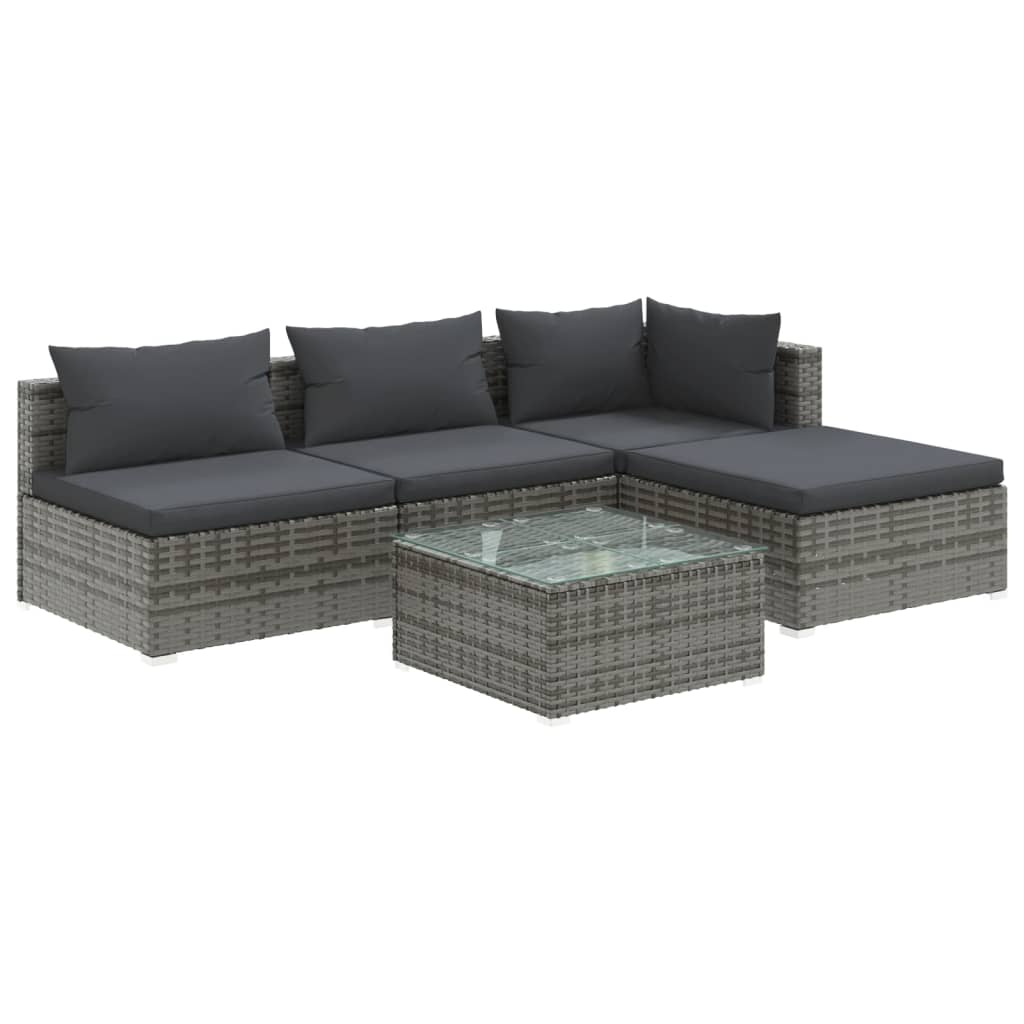 vidaXL 5-tlg. Garten-Lounge-Set mit Kissen Poly Rattan Grau