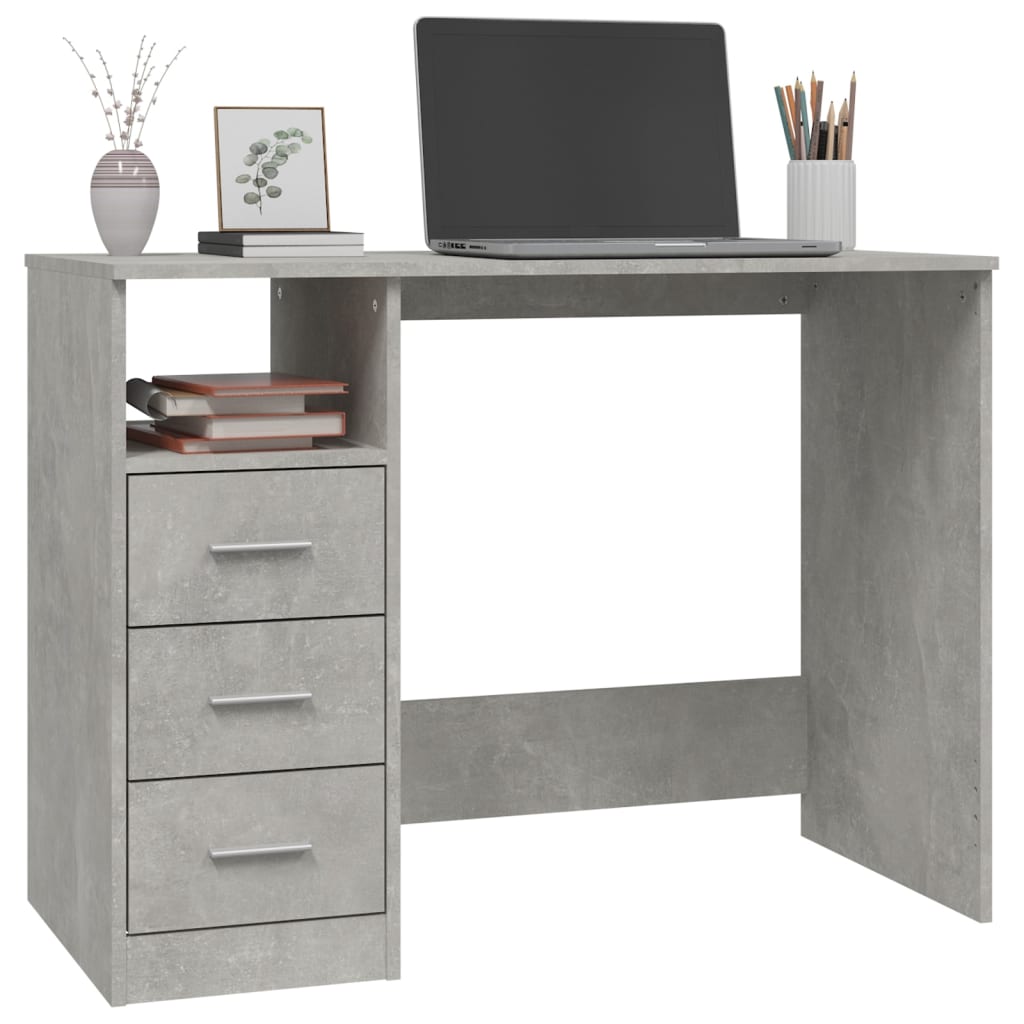 vidaXL Schreibtisch mit Schubladen Betongrau 102x50x76cm Holzwerkstoff