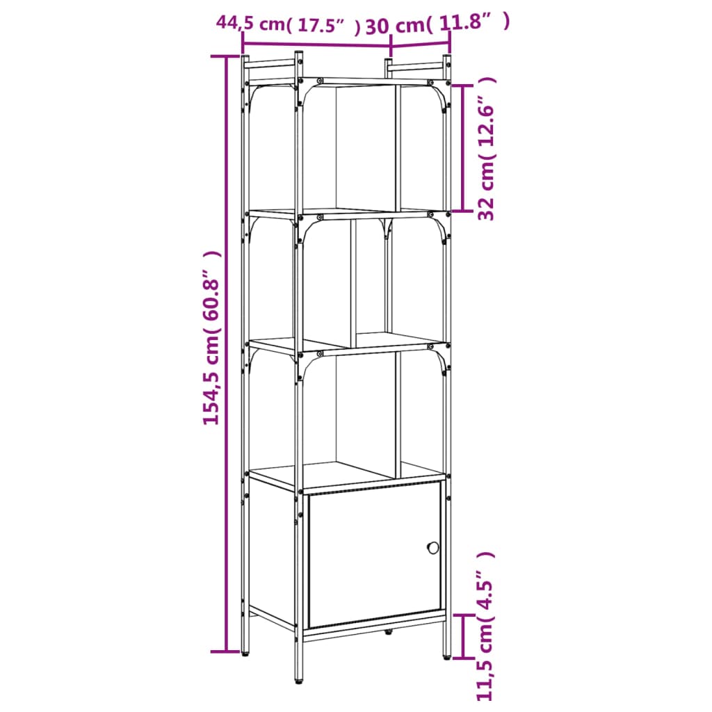 vidaXL Bücherregal mit Tür Schwarz 44,5x30x154,5 cm Holzwerkstoff
