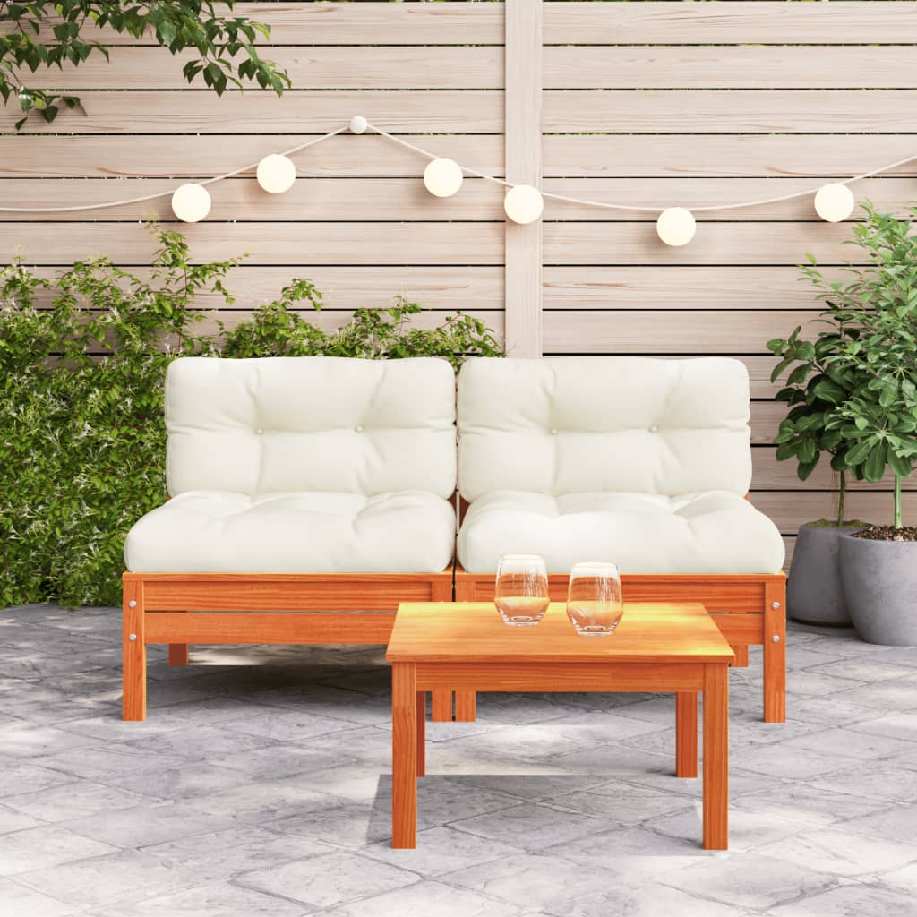 vidaXL Gartensofa ohne Armlehnen mit Kissen 2 Stk. Wachsbraun Kiefer