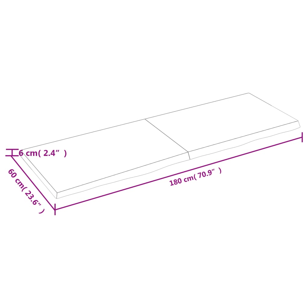 vidaXL Waschtischplatte 180x60x(2-6) cm Massivholz Unbehandelt