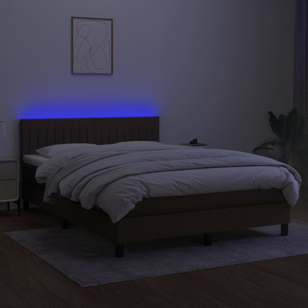 vidaXL Boxspringbett mit Matratze & LED Dunkelbraun 140x190 cm Stoff