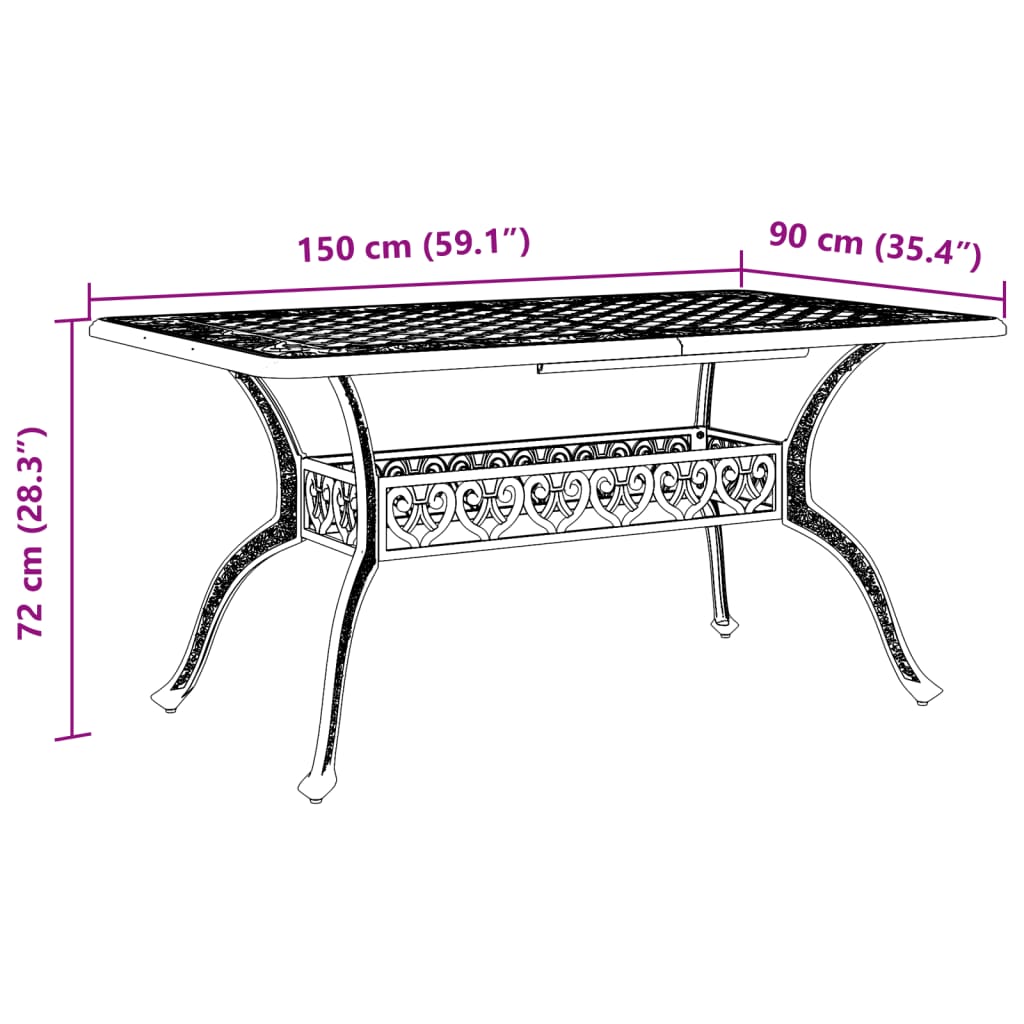 vidaXL Gartentisch Weiß 150x90x72 cm Aluminiumguss